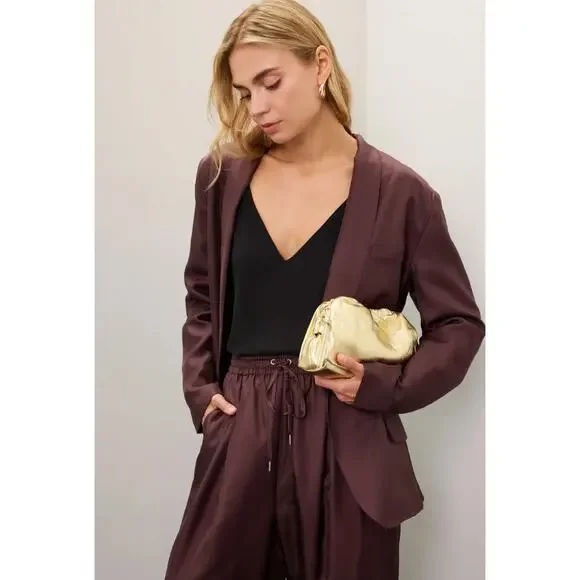 Mansur Gavriel Mini Cloud Metallic Leather Clutch in Gold - Picture 2 of 10